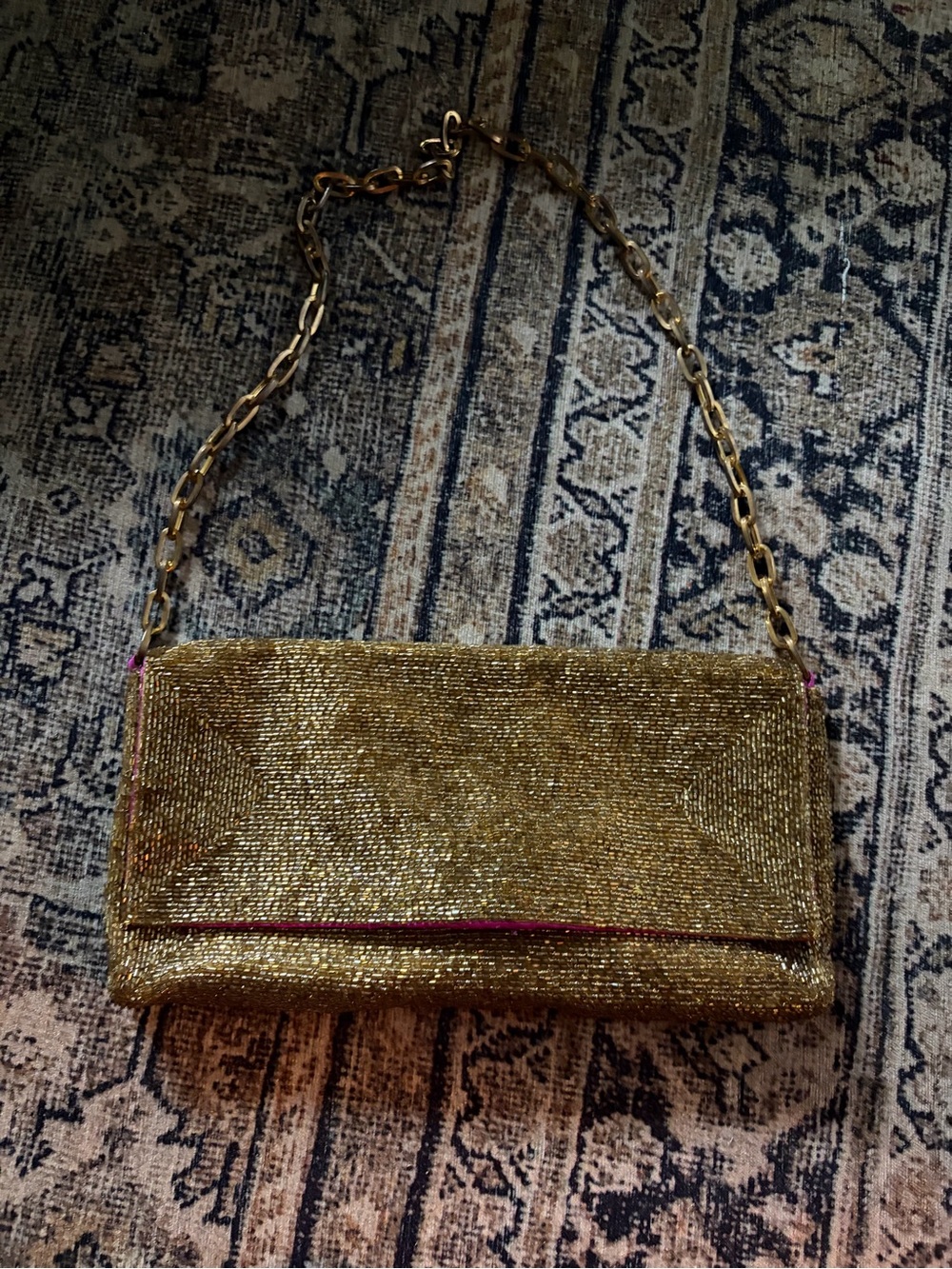 Vintage Gold Beaded Chain-Handle Bag